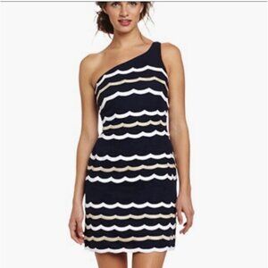Lilly Pulitzer Women’s  Navy Tylar Scallopy Stripey One Shoulder Dress Size 4